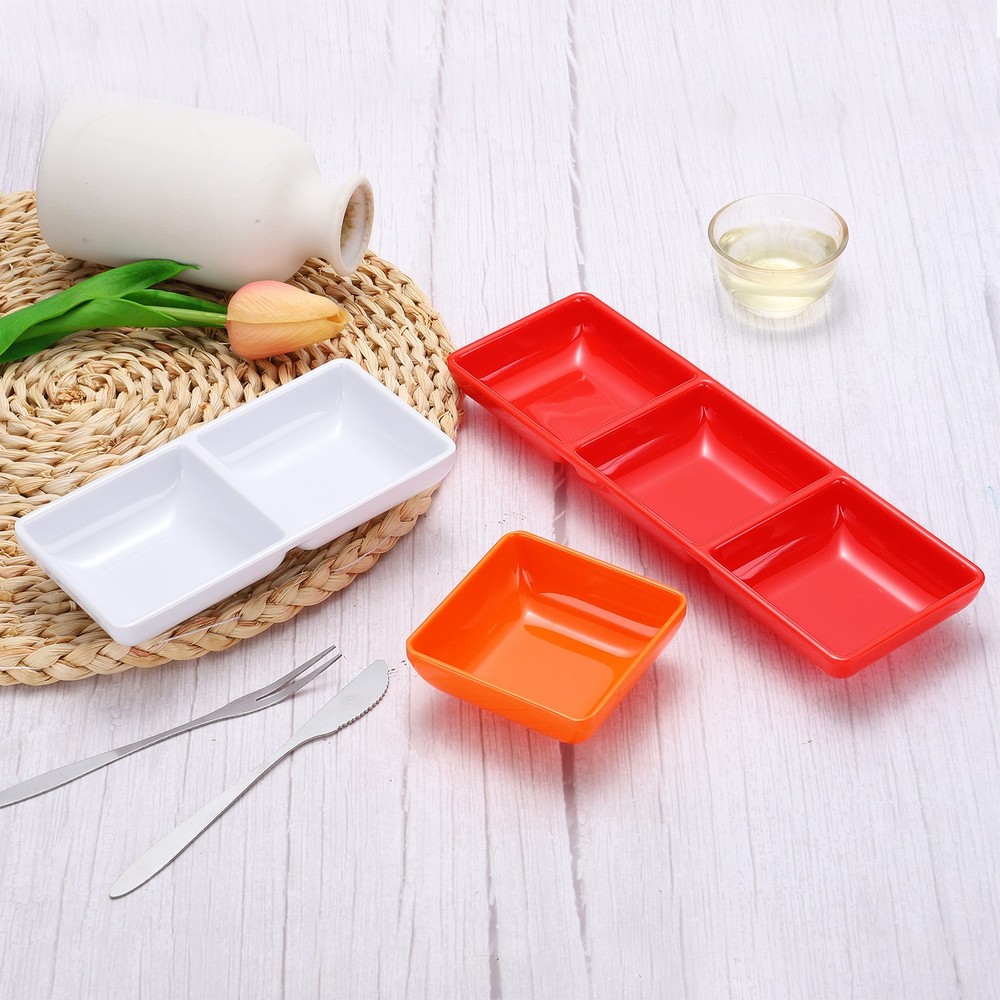 12Pcs Square Dipping Bowls Red with 2 Compartment Divided