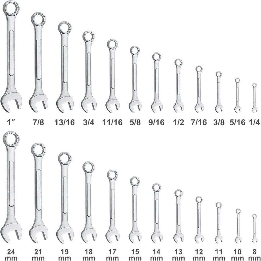 Roadside Emergency Ready: 24-Piece Wrench Set | Chrome Vanadium & Roll-Up Pouch