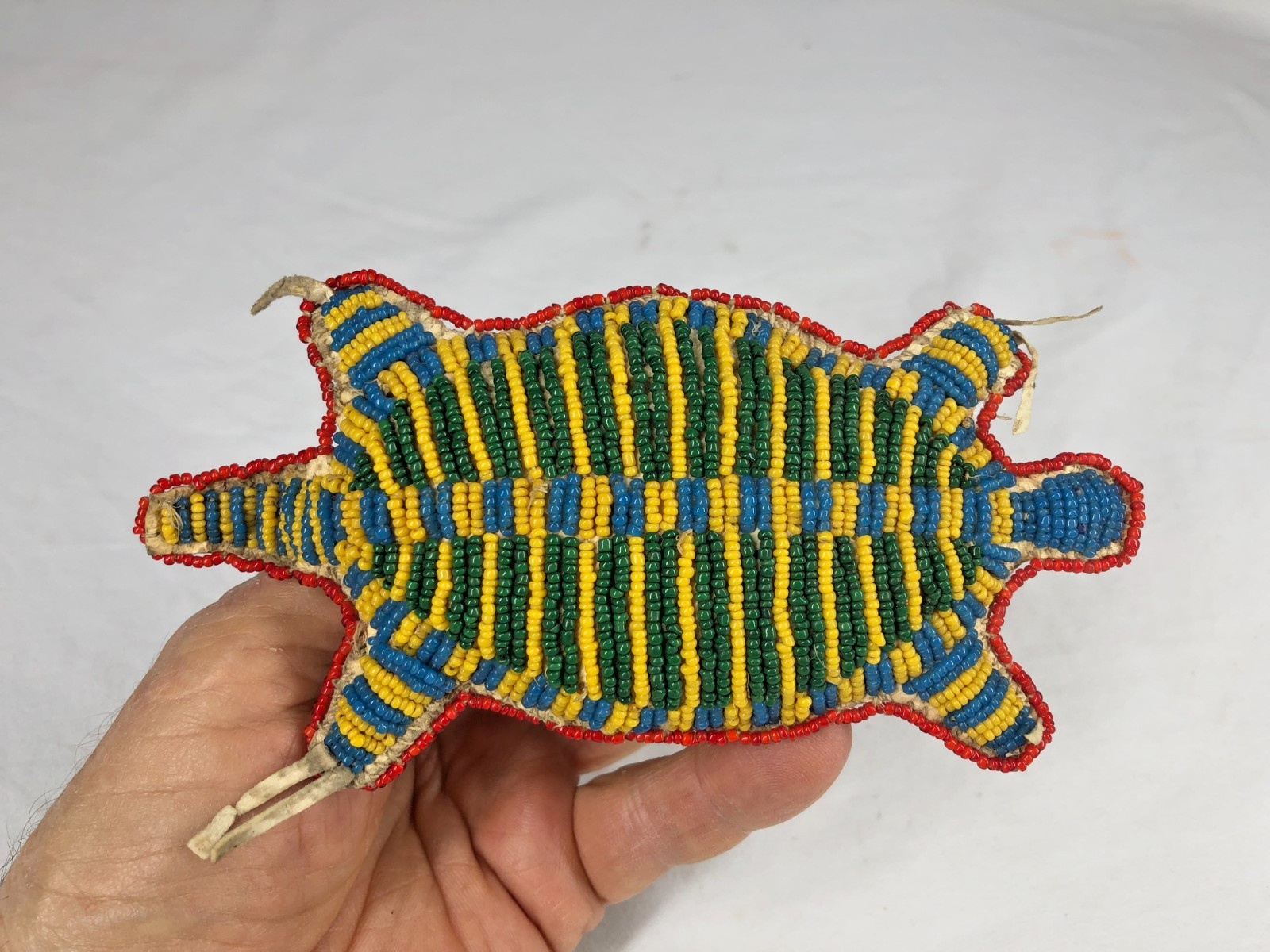 ANTIQUE ORIGINAL NATIVE AMERICAN MADE BEADED LEATHER TURTLE FETISH