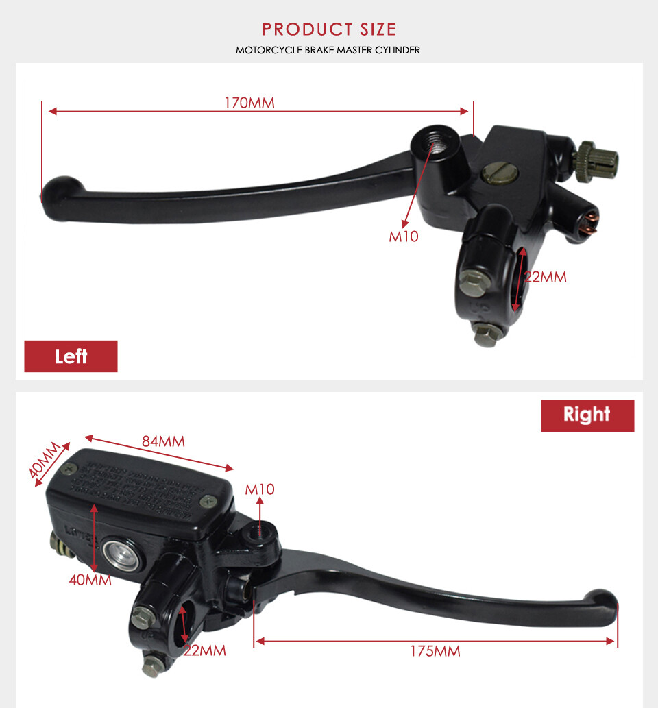 Motorcycle 7/8" Handlebar Hydraulic Brake Master Cylinder with Wire Clutch Lever