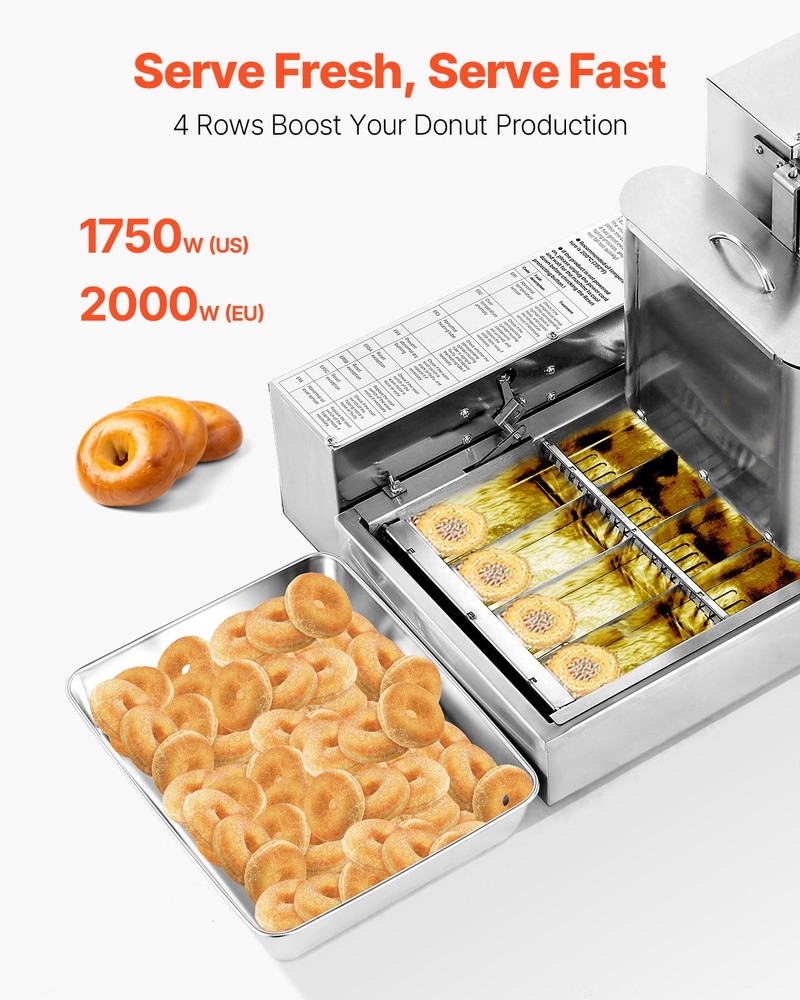 VEVOR Commercial Automatic Donuts Making Machine Doughnut Maker 4 Rows 240 PCS/H
