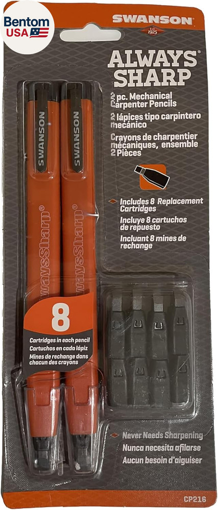 Co CP216 Alwayssharp Refillable Mechanical Carpenter Pencil, Two Pack, with 8 Mo