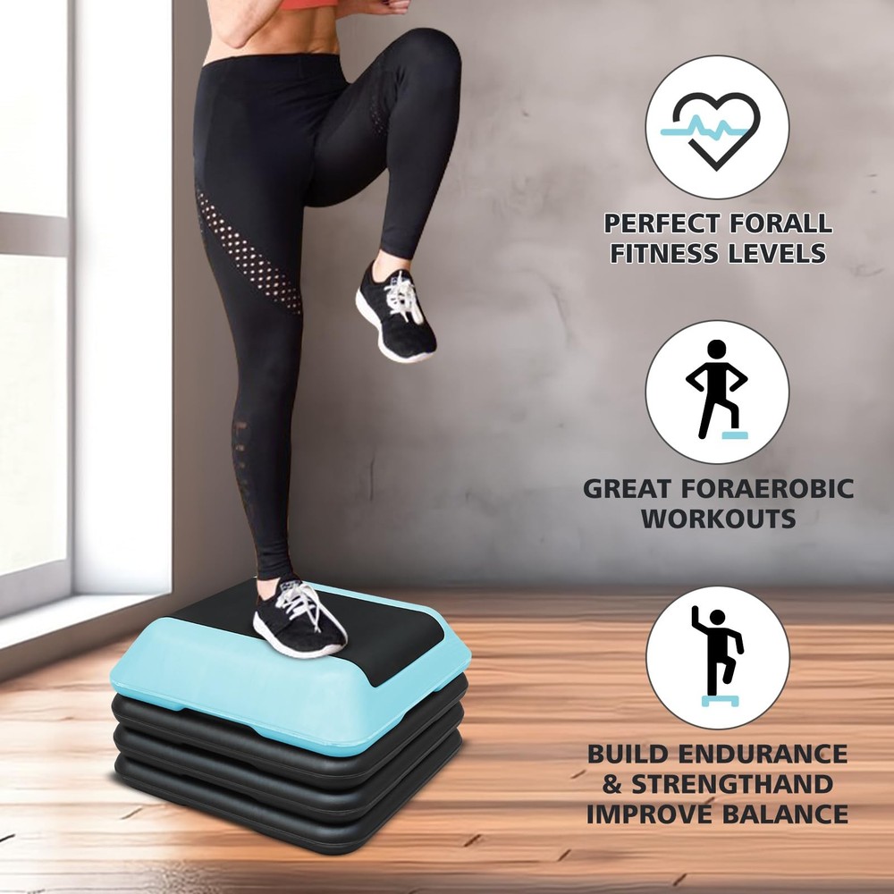 16"x16" Exercise Aerobic Step Platform with 4 Risers, Adjustable Height 4"-6'...