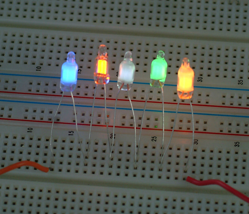 50 pcs Neon Bulb 5mm Mix Colors White Red NE-2 Yellow Green Blue w/Resistors