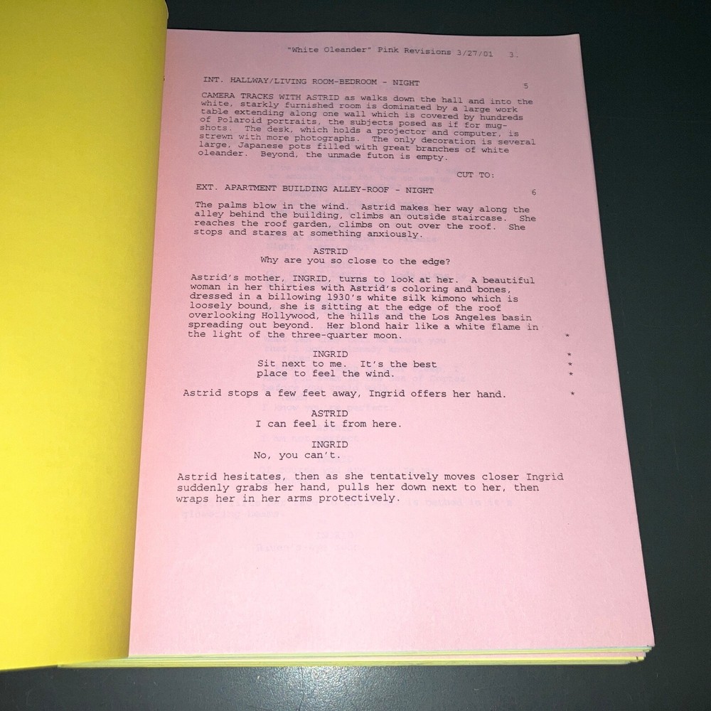 WHITE OLEANDER (4/21/01) Lohman/Pfeiffer/Wright / Kaminsky Rainbow Draft +COA!