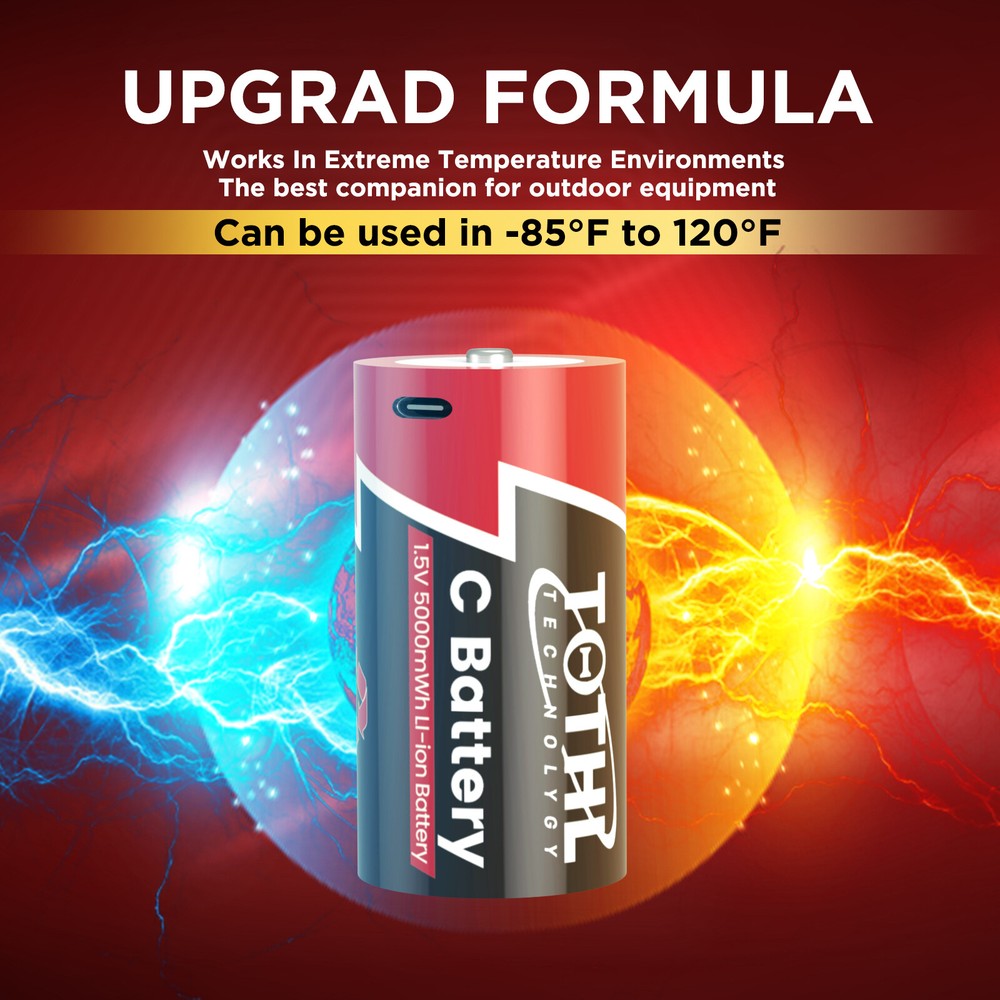 1.5V Lithium C Battery 4 Pack Rechargeable C Batteries with Type-C Cable