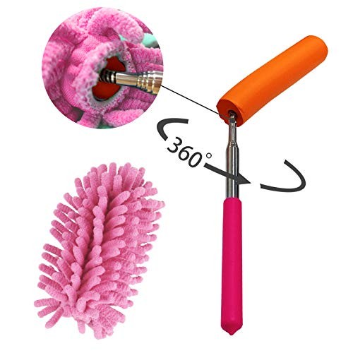 Microfiber Duster for Cleaning, Dusters with Telescoping Pink Purple Rose Red