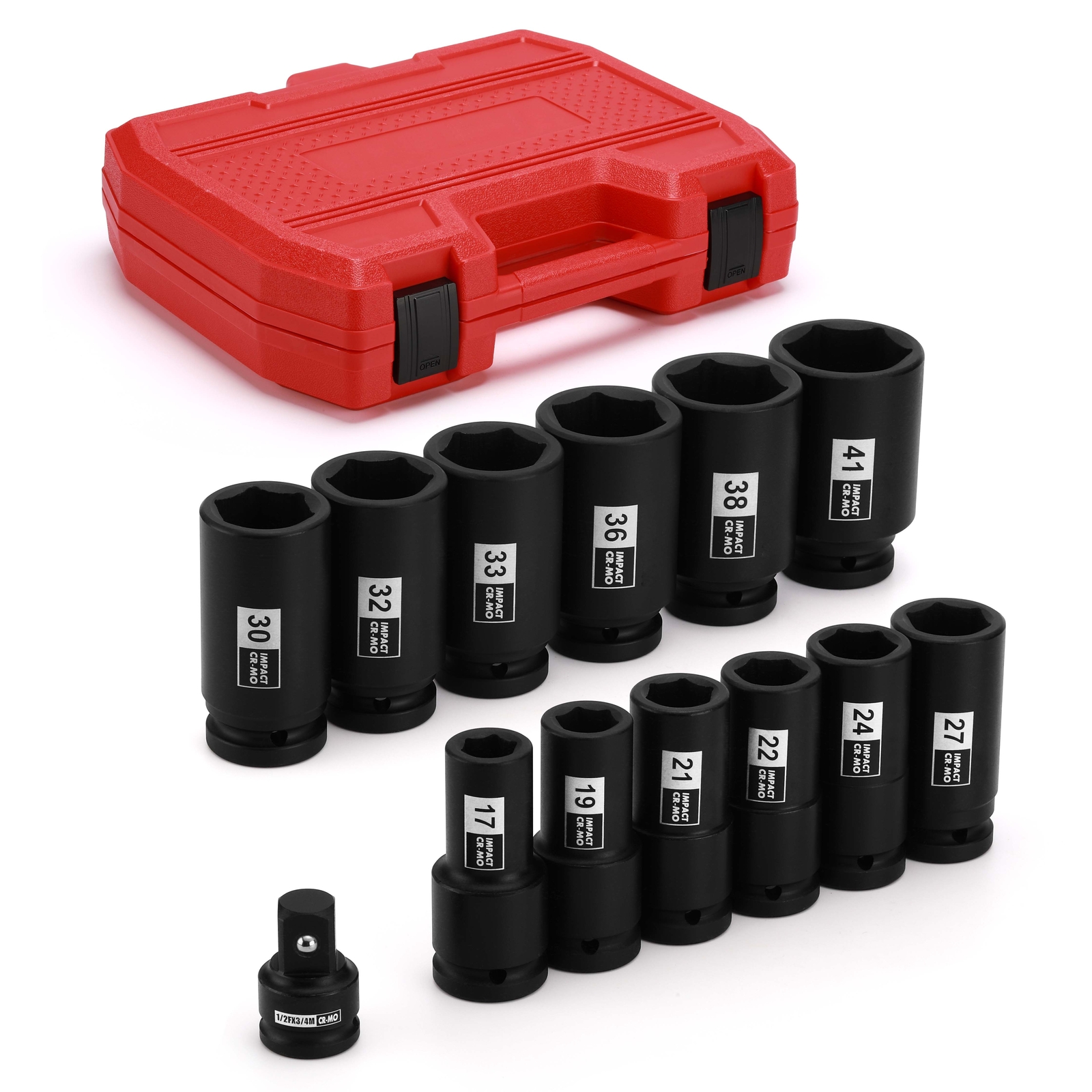3/4" Drive Deep Impact Socket Set 13Pcs Jumbo Socket Metric(17mm to 41mm) 6Point