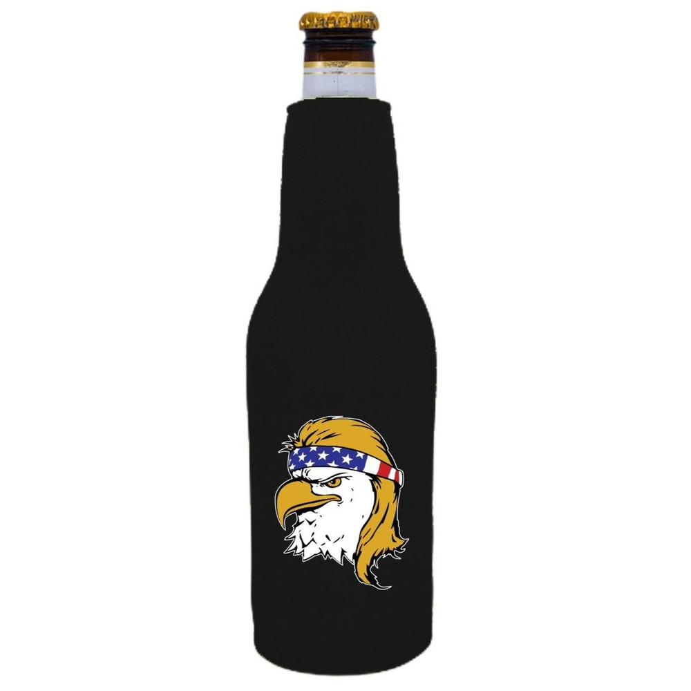 Bald Eagle Mullet Beer Bottle Coolie Full Bottom, Optional Bottle Opener