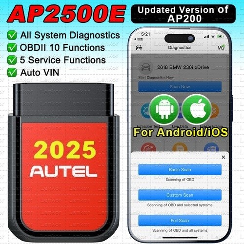 2025 Autel AP2500E Bluetooth All-System Code Reader OBD2 Scanner for Android/iOS