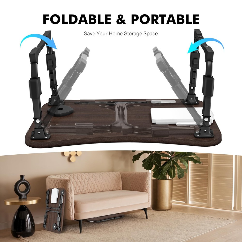 Lap Desk for Bed Adjustable Height, Foldable Bed Table with Storage Drawer, T...