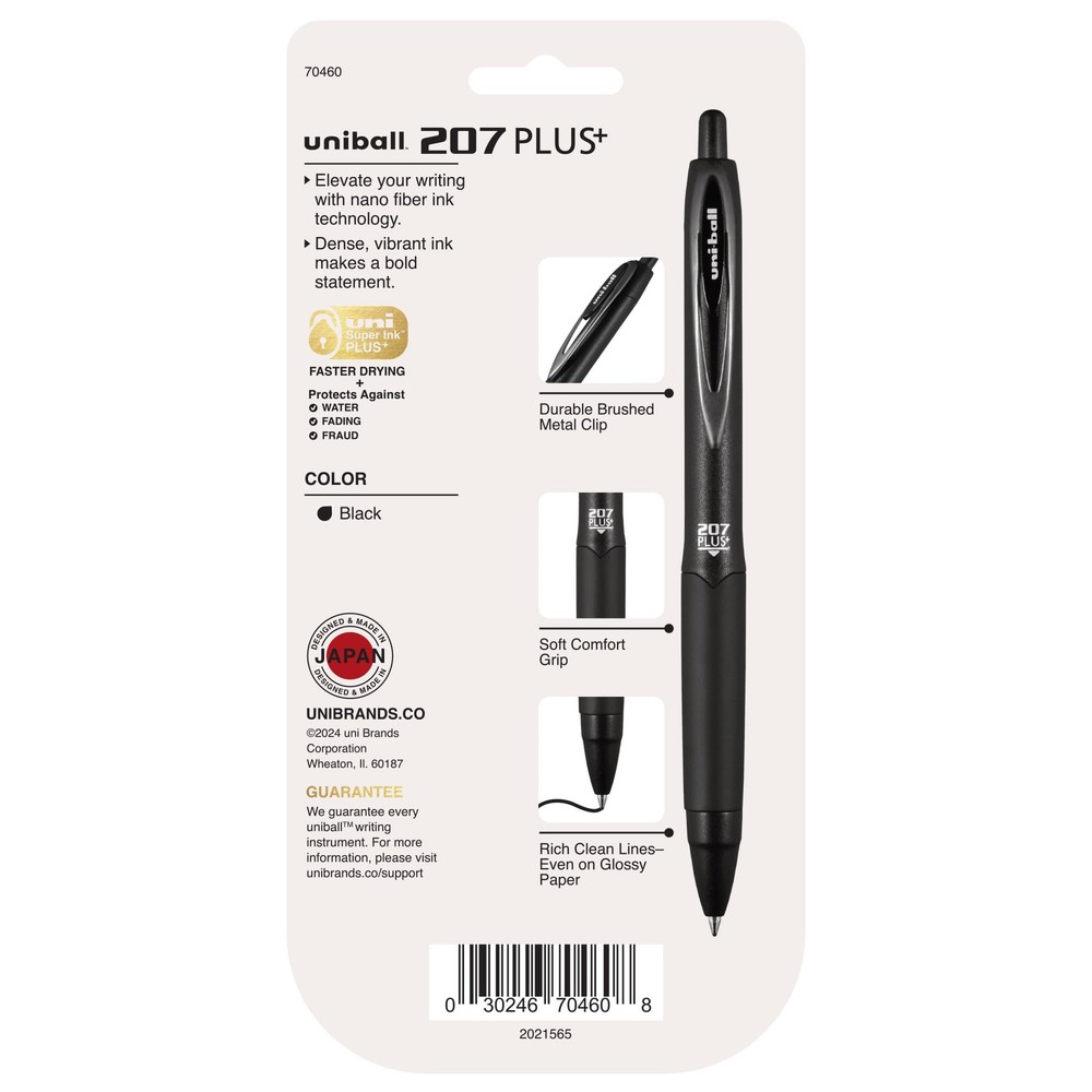 207PLUS+ Gel, 0.7MM, Black, 4pk