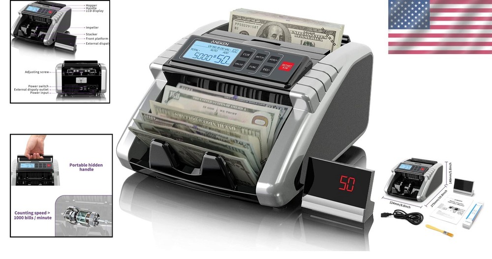 High Efficiency Cash Counter: Value Count with Add & Batch Modes, Silver Finish