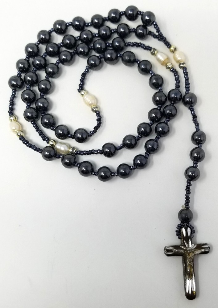 Vintage Black Hematite Bead Rosary