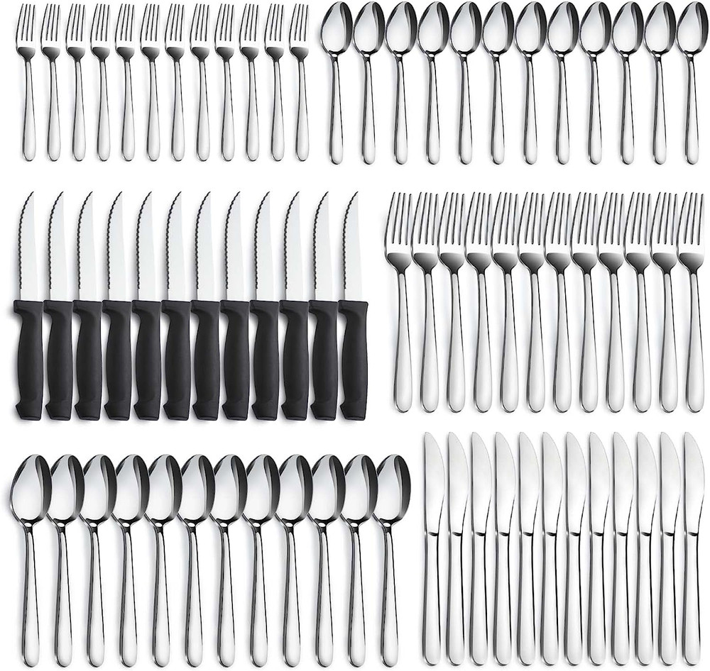 72-Pieces Silverware Sets for 12 Flatware Set with Steak Stainless Steel