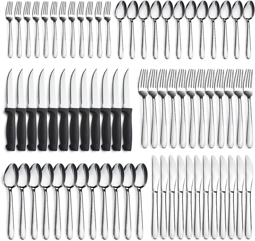 72-Pieces Silverware Sets for 12 Flatware Set with Steak Stainless Steel