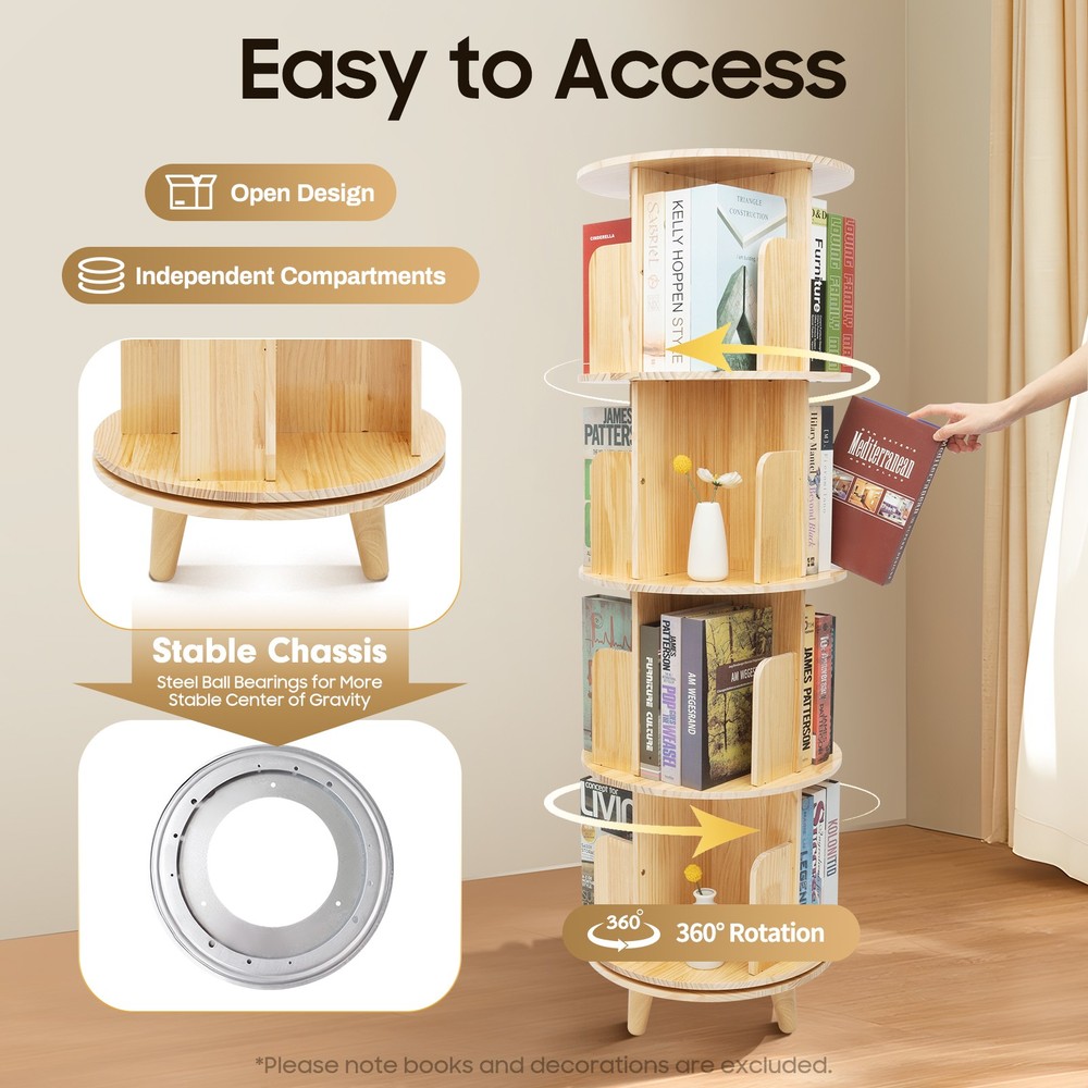 4 Layers Rotating Bookshelf Bookcase Storage Rack Floor Standing Display Holder