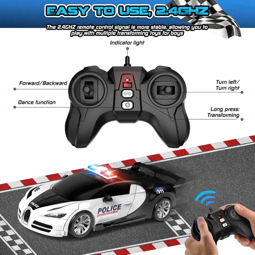 Coche de control remoto, robot transformable con un solo clic - Blanco