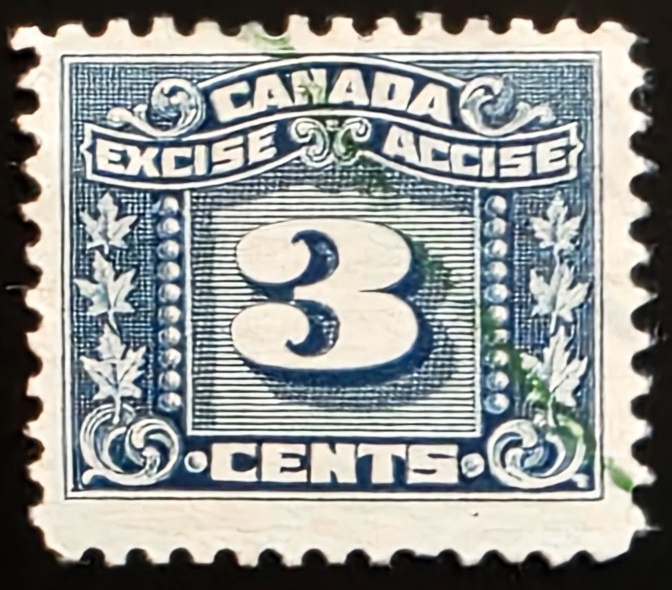 CANADA #FX64 1934 3c THREE LEAF EXCISE TAX F-VF