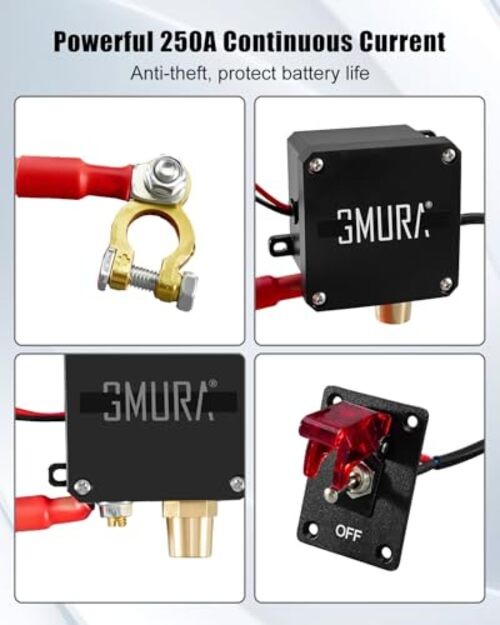 12V 250A Battery Disconnect Switch with Rocker Panel, Car Battery Kill Switch