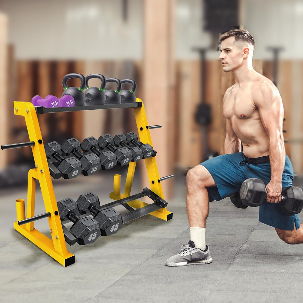 Heavy Duty 3 Tier Dumbbell Rack - Multi-Use Home Gym Storage Solution