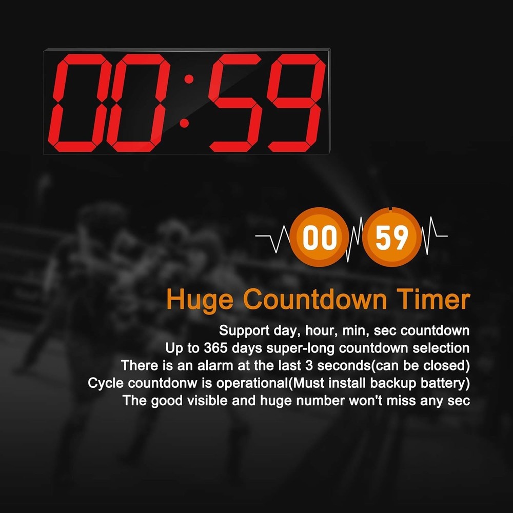 Big Red Digital Wall Clock - 6" Numbers, Countdown Timer, Brightness