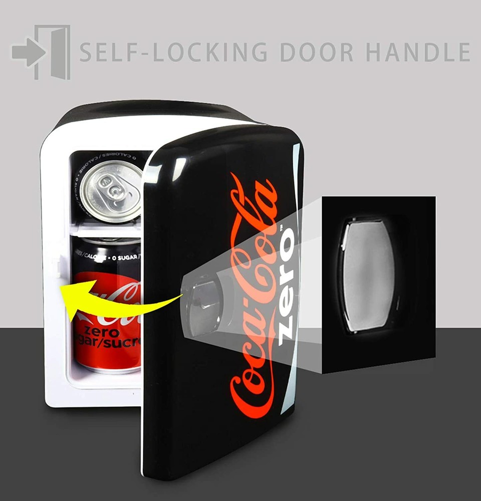 Black Red Coke Zero Coca Cola Mini Fridge Compact Personal Refrigerator Retro