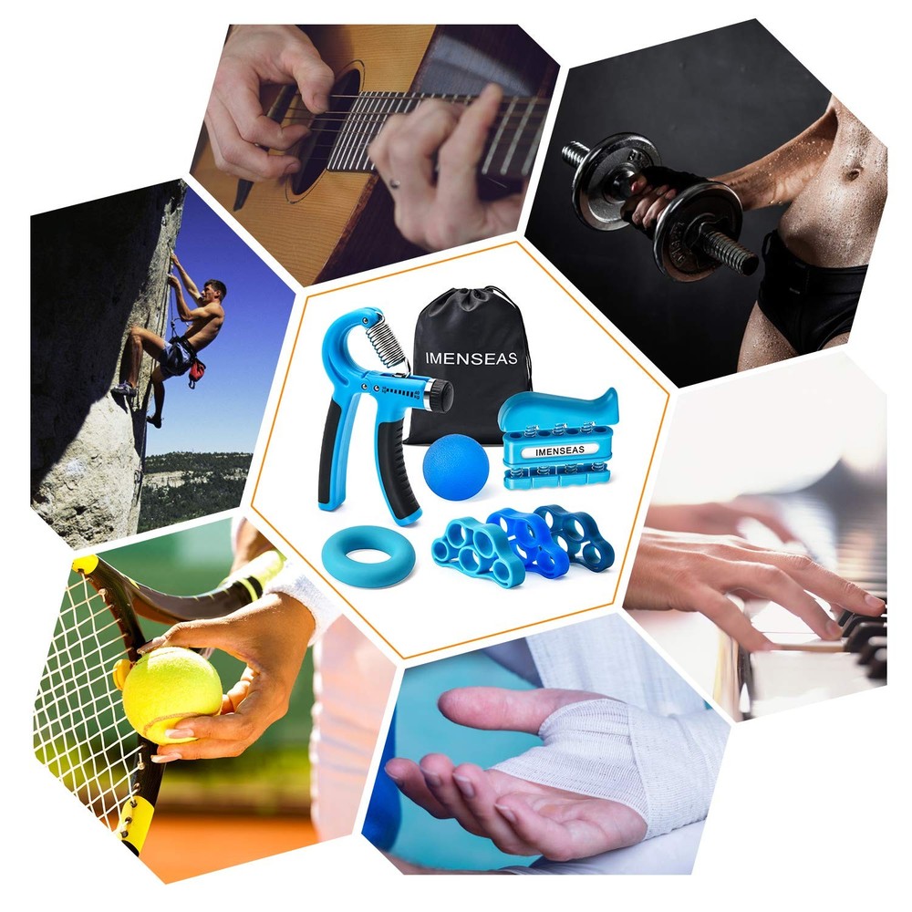 IMENSEAS Grip Strength Trainer 7 Pack Adjustable Hand Gripper, Finger Blue