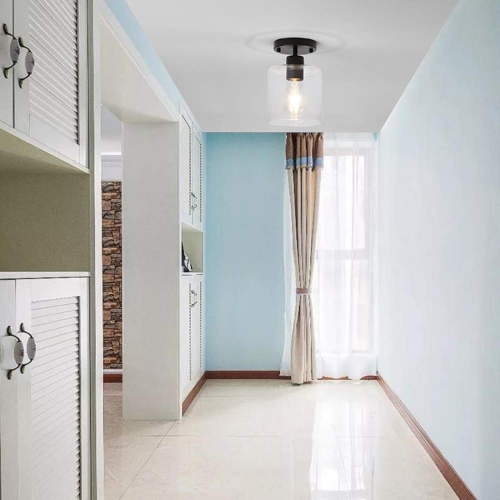 Black Modern Semi Flush Mount Ceiling Light,Rustic Ceiling Light Fixture for ...