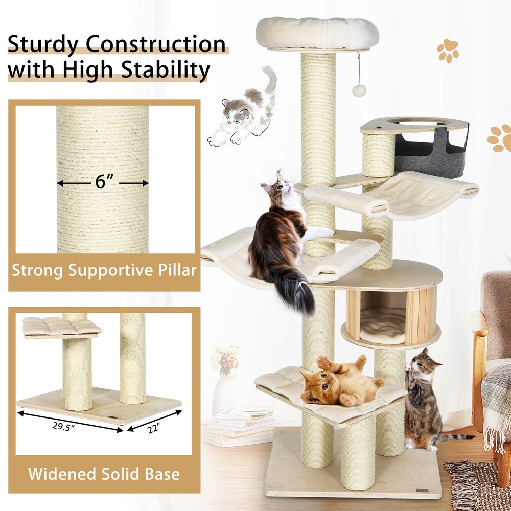 Petsjoy 77.5” Cat Tree House Multi-Level Kitten Activity Tower W/ Sisal Posts