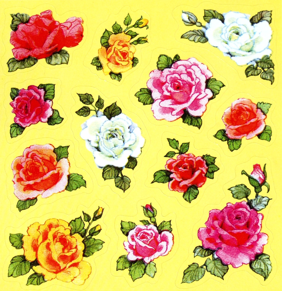 9 ROSE FLOWER STICKERS SEALS 4"X4 3/8" Sheet