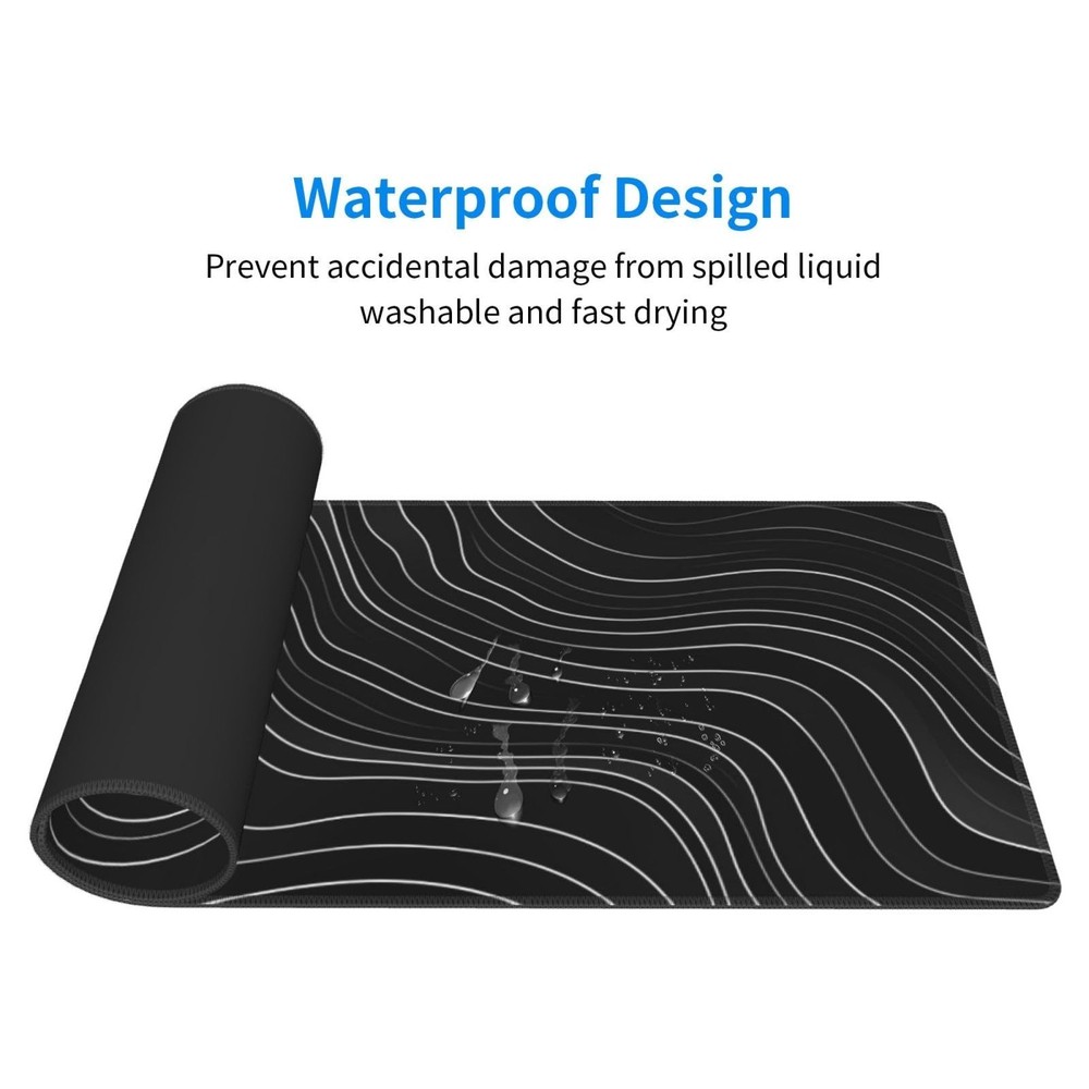 Gaming Mouse Pad Topographic Map Black Non-Slip Rubber Base Extended Mousepad...