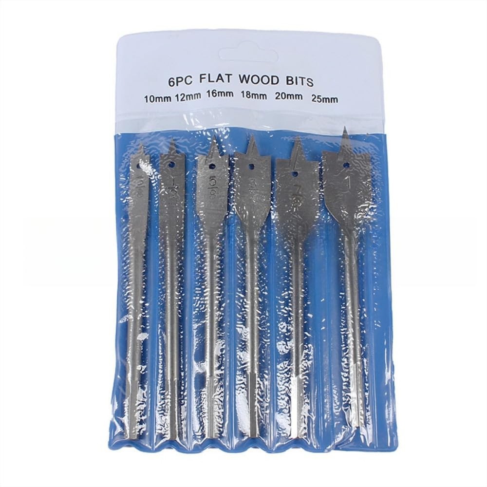 6PCS Spade Drill Bit Set Paddle Flat Bits, 3/8"-1",Hex Shank Quick Change Woo...
