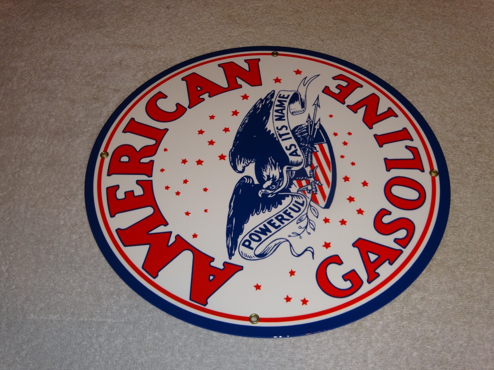 VINTAGE AMERICAN GASOLINE POWERFUL EAGLE 11 3/4" PORCELAIN METAL GAS & OIL SIGN