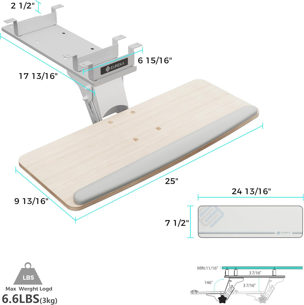 Keyboard Tray Height Adjustable, Swivel Tilt Computer Keyboard Drawer under Desk