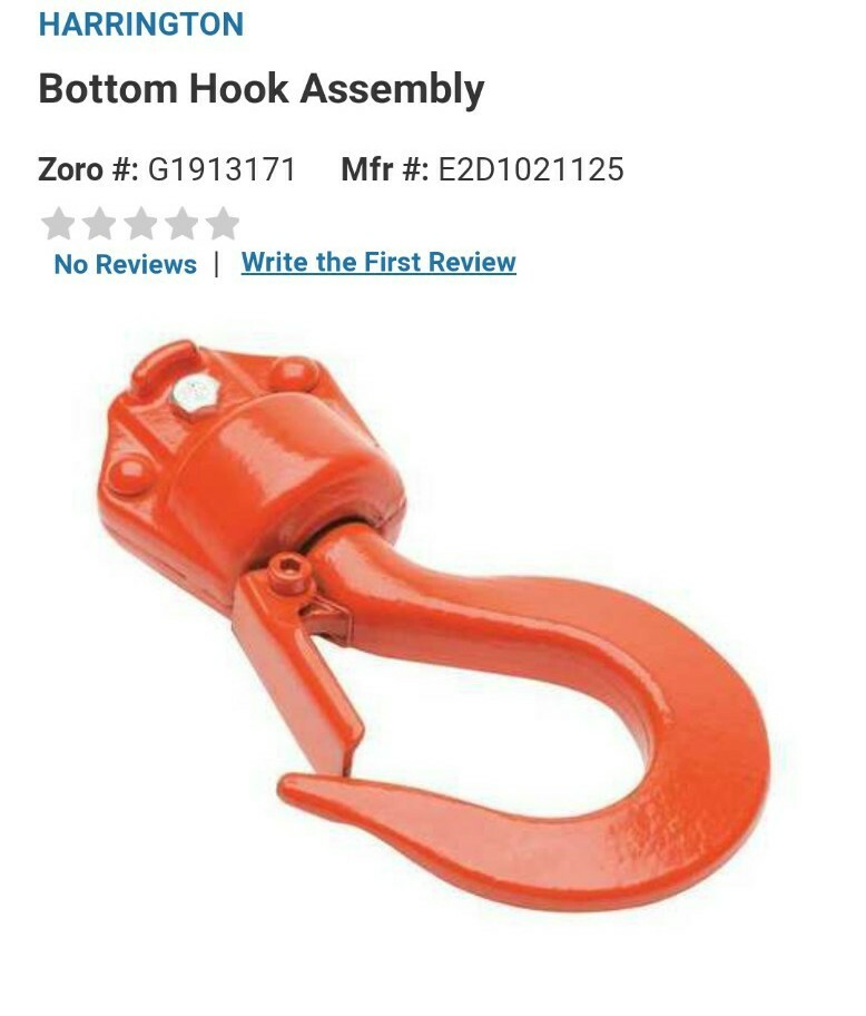 Harrington E2D1021125 40T 19 Bottom Hook Assembly