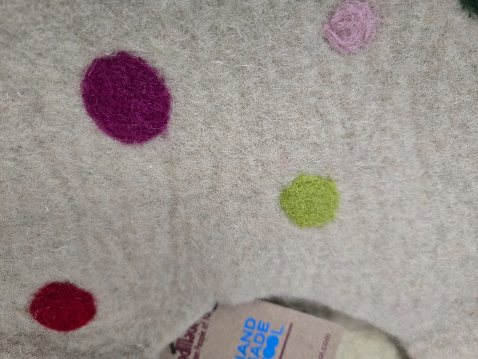 Hand Made in Nepal Felted Wool Cat Cave Light Beige w/ Multicolor Polka Dots