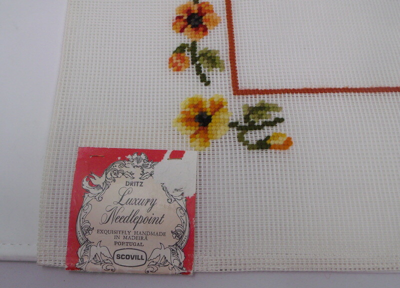 Vintage HTF Dritz Needlepoint Canvas Daisy Frame with Instructions