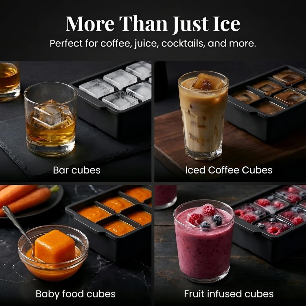 Large Silicone Ice Cube Tray 2-Pack, Easy Release 2" Big Ice Cubes - Cocktail...