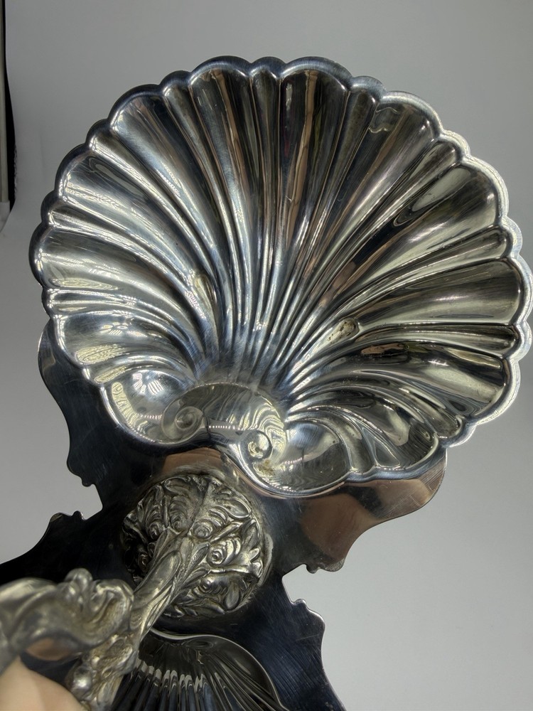 Vtg Crescent Silver Co Plated Double Clam Shell Serving Dish Trinket Tray Footed