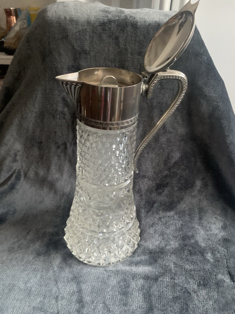 Victorian Silverplate Glass Pitcher Diamond Pattern Antique