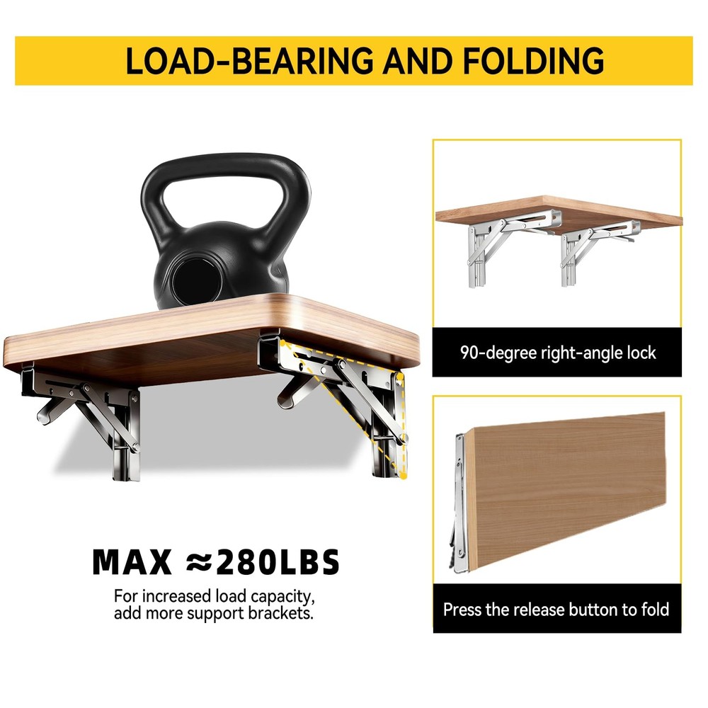 Folding Shelf Brackets, Collapsible Heavy Duty Shelf Brackets for Fold Down D...