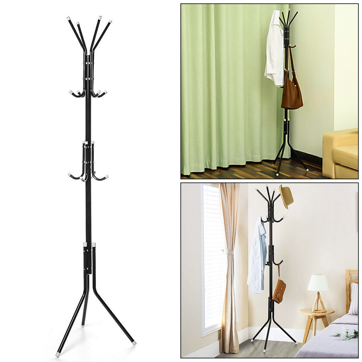 Coat Rack Hat Bag Stand Tree Clothes Hanger Umbrella Holder 12 Hooks Organizer