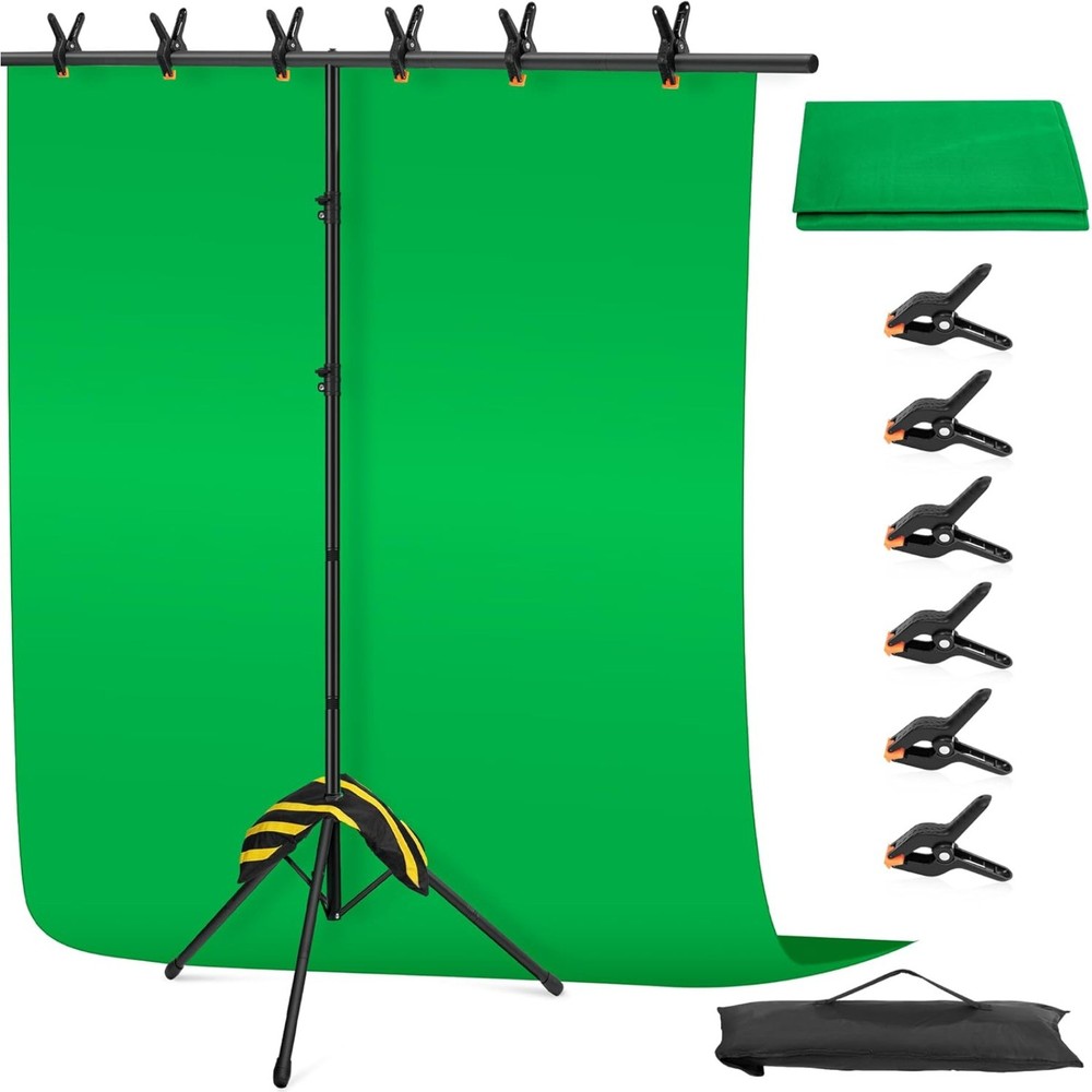 Portable T-Shape Greenscreen Backdrop Background Stand Kit 6.5 X 5 ft Adjustable