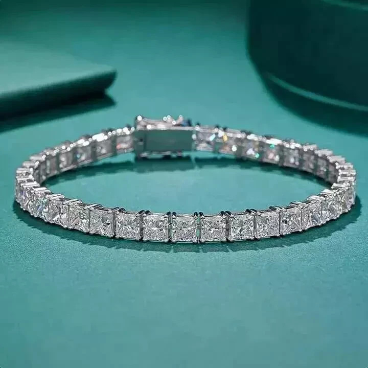 15.00Ct Princess Cut Lab Created Diamond Tennis Bracelet 14k White Gold Plated