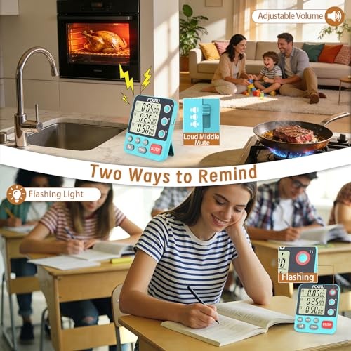 Digital Dual Triple Kitchen Timer, 3 Channels Magnetic Countdown YS318 Blue