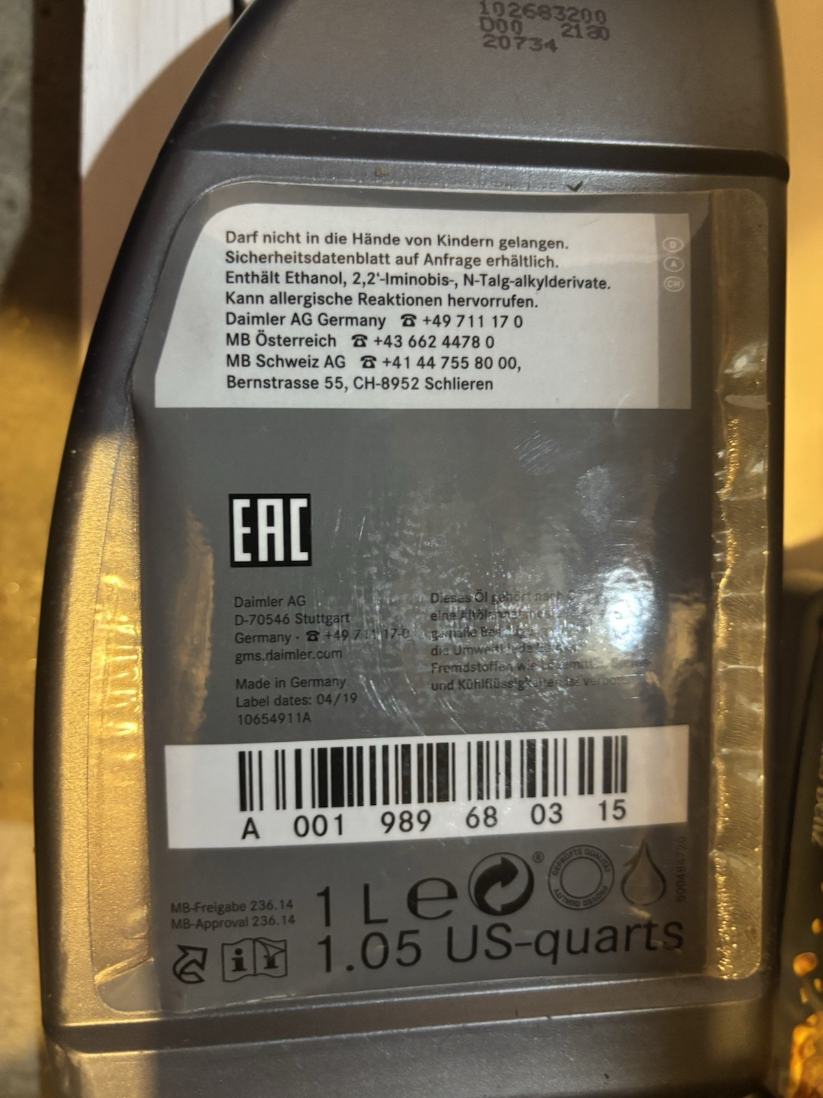 Mercedes Benz Transmission Fluid 6 (1qt) Bottles MB 236.14 (RED)
