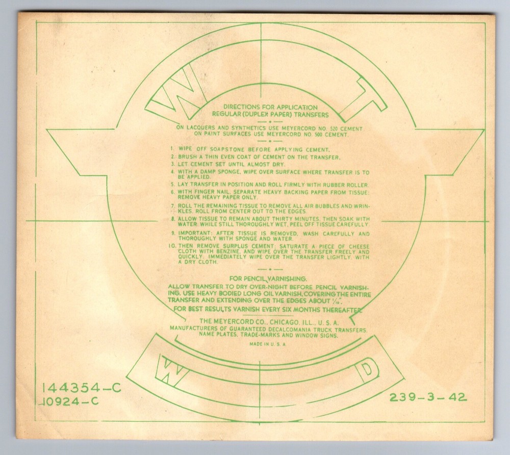 C.1940 WW2 ORIGINAL UNUSED WRIGHT WHIRLWIND ENGINE DECAL, TRANSFER STICKER