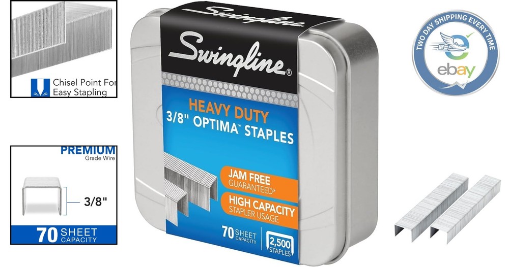 Optima High Capacity Staples 3/8" Leg Length, 2500 Count – Jam-Free Solution