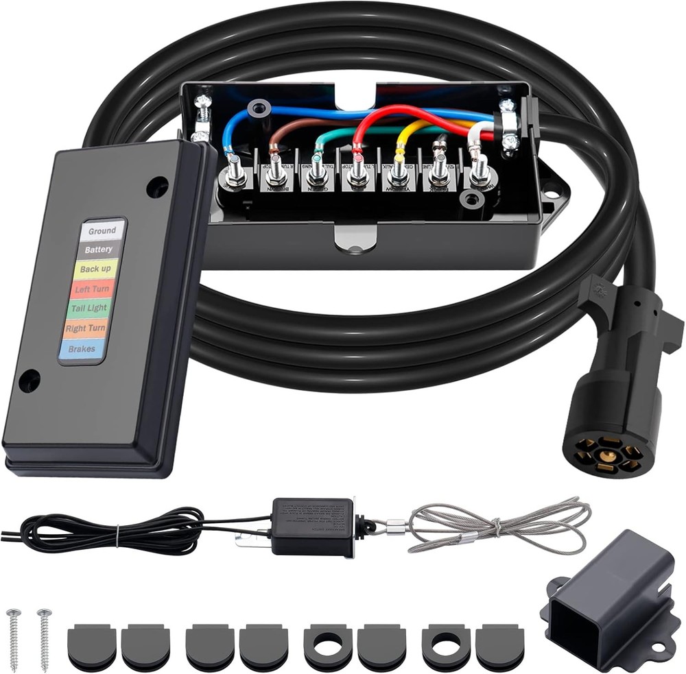 8FT 7 Way Trailer Wiring Cord with Junction Box Kit